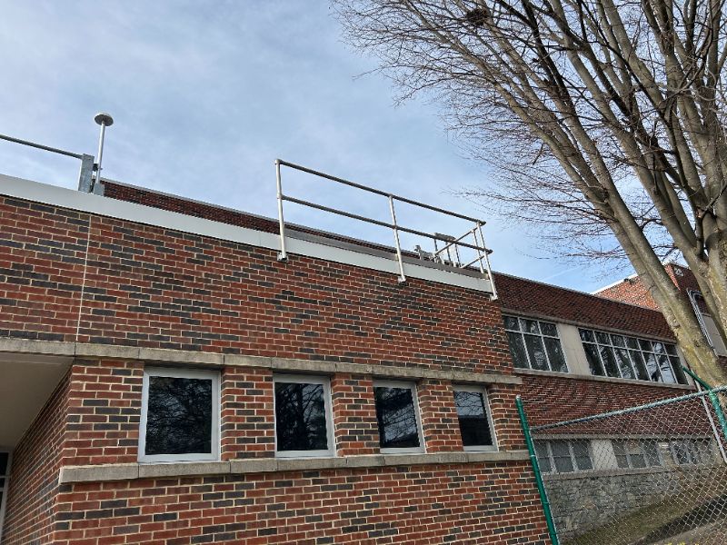 safety rail system keeping the roof safe.  Installed by GSM Roofing in Manheim, Pa